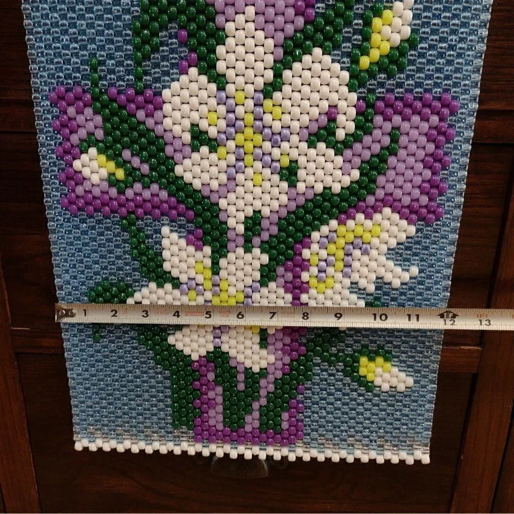 Handmade Beaded Artwork Cross Lily Floral Wall Hanging/Suncatcher Easter Decor